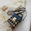 French retro small square bag in black and white diamond weave with golden twist lock - Black