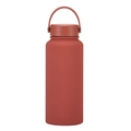 Terracotta 1L stainless steel sports bottle with matte finish and portable handle - Brick Red