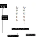 Pendientes largos de corazón con perlas, cristales y agujas de plata 925 finos - Estilo de Borla de Corazón Largo / Blanco (Pin de Plata de Ley 925)