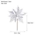 Silver 25cm mesh Christmas flower with sequins and stem for holiday tree decoration - 25cm / Silver