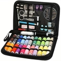 Portable black sewing kit with 24 colored threads and essential tools in a zipper case - 95-Piece Set