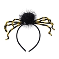 Halloween spider headband with black plush body and gold tinsel legs for party costume - Yellow