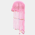 Chapeau méduse rose crocheté à la main avec perles colorées et glands de plage - M (56-58cm) / Rose