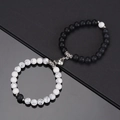Magnetic attraction heart bracelets with black matte onyx and white marble stones for couples - White Turquoise & Frosted Black With Heart Magnet