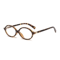 Retro oval tortoise shell eyeglasses with leopard pattern and gold rivet accents - Dark Tortoise Frame Anti Blue Light C12