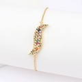 Adjustable gold bracelet featuring colorful rainbow zircon stones in a sleek S-shaped design - Rainbow Leaf Streamlined Style (款式三)