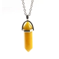 Vibrant yellow hexagonal prism crystal bullet pendant necklace with silver chain - Yellow Jade