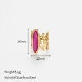Specifiche dettagliate della misura dell'anello in acciaio dorato con pietra magenta - Aperto Regolabile / Rosa Rossa