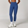 Dark blue high-waisted yoga pants with seamless waistband for fitness and gym wear - Midnight Blue