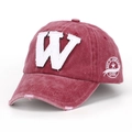 Vintage washed burgundy baseball cap with white W patch and embroidered side badge - Burgundy