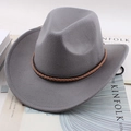 Gray felt western cowboy hat with a woven leather band on a minimalist magazine background - One Size 57-58cm / Leather Braid Band / Gray
