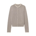 Women's light grey crew neck knit cardigan with white lace trim and button detail - S / Light Camel