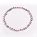 Detailed close-up of 18k gold plated tennis bracelet with pink and white square crystals - 3mm Pink White White Gold