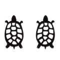Minimalist black hollow turtle stud earrings in stainless steel on white background - Sea Turtle / Black