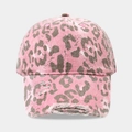 Casquette de baseball léopard rose avec bord usé et texture en toile vintage délavée - Taille unique / Casquette de Baseball (Léopard Rose Distressed)