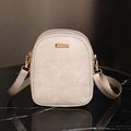 Beige oil wax leather mini crossbody bag with double zipper and wide shoulder strap - White