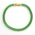 Gold plated tennis bracelet with green emerald-cut cubic zirconia and folding clasp - Green