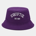 Purple cotton bucket hat featuring white SWIFTIE and EST. 1989 embroidery for fans - M (56-58cm) / Deep purple