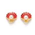 Detail of gold seashell charms with red enamel and white pearls for DIY jewelry making - Red