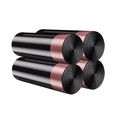 Pack of 4 rolls black drawstring garbage bags with pink drawstrings on white background - 4 Rolls (30 Pcs Total) - 24 Microns