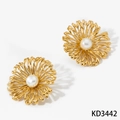 French retro gold daisy earrings with pearl centers made of stainless steel - Gold Stud Earrings (KD3442)