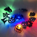 Colorful LED Halloween string lights with wooden ghost, bat, pumpkin and skull shapes - Halloween Mixed Shapes-Multicolor