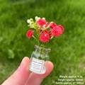 Miniature glass bottle with glowing red faux flowers for DIY tabletop or car decor - [Luminous] Red Vase