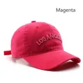 Rose red cotton baseball cap with Los Angeles 3D embroidery and adjustable strap back - Rose Red