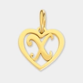 Élégant pendentif ajouré en forme de cœur doré avec un détail de lettre cursive X stylisée - Lettre X
