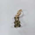 Single gold hoop earring featuring a dark green resin bear charm with zircon stones - Back Starry Green