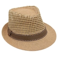 Dettaglio della trama traforata traspirante di un cappello fedora di paglia - Taglia unica / Cachi
