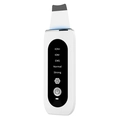White ultrasonic skin scrubber in variant option with 5 power modes and LED indicators - Red Blue Light English Model