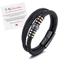Detail of multi-layer braided leather bracelet with magnetic clasp and message card - Love You Forever/With Grandson Card