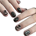 3D snake press-on nails with dark cat-eye effect and marble patterns on short square tips - XS / S197 Dark Night Snake Shadow