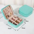 Square mint blue leather jewelry travel case with zipper and interior compartments - Basic Style / Blue