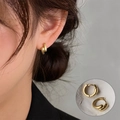 Elegant matte gold double-layered pearl hoop earrings for a minimalist fashion look - Gold Matte Double Layer Overlapping
