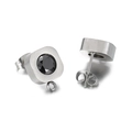 Pair of silver square stainless steel earrings with black crystal stone and bottom loop - Black Square Stud Earrings With Loop (KLJ6726-Z)