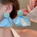 Light blue flower earrings featuring handcrafted beads and layered chiffon petals for women - Light Blue Woven Flower (2#)