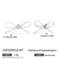 White matte bow earrings with silver stainless steel stars and size measurements - Bowknot Star Earring (JDE0204016-WT) / 3.50cmx0.75cm / Matte White