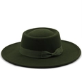 Cappello boater in feltro di lana verde scuro con tesa piatta e nastro di grosgrain - M (56-58cm) / Verde Militare