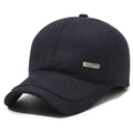 Dunkelblaue Winter-Baseballkappe für Herren mit Fleecefutter und feiner Fischgrätstruktur - Verstellbar / Marineblau