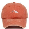 Detail of vintage washed cotton baseball cap with white mountain peak embroidery - Orange