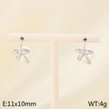 Silver bow stud earrings with white round pearl pendant measuring 11x10mm in size - French Vintage Bow-Knot Style (Style J Silver KE116141-KFC)