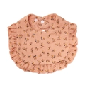 Floral baby bib in orange-pink cotton gauze with ruffled edges and snap closure - Orange Pink Floral