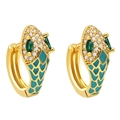 Golden snake hoop earrings featuring green eye stones and teal enamel scales detailing - Turquoise Green