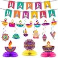 Set complet de décoration Diwali avec bannière, tourbillons et centres de table en nid d'abeille - Combo de Décoration Diwali Coloré Delta
