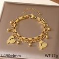 Gold-tone layered heart pendant bracelet with box chain and zircon accents, length 190mm - Micro Inlay Zirconia Hollow Heart Style (KB203685-Z)