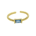 Minimalist 18k gold brass open ring featuring a rectangular blue December birthstone - December