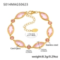 Golden stainless steel anklet with pink Czech glass crystals and lobster clasp closure - Marquise-Gold Pink Glass (S014)