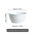 Glossy white 6-inch ceramic noodle bowl with hammered texture and 760ml capacity - Forest Bright White 6 Inch Noodle Bowl
